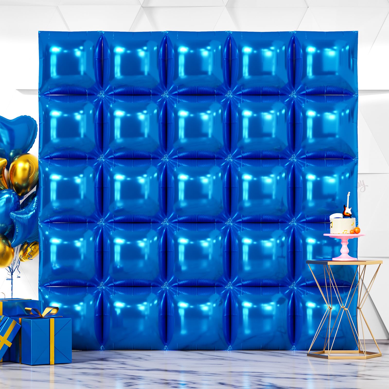 KINNO 25PCS Blue Square Foil Balloons Wall Backdrop Double Sided Dark Blue Balloons Tunnel Arch Kit for Birthday Baby Shower Graduation Wedding Anniversary Party DecorationINNO