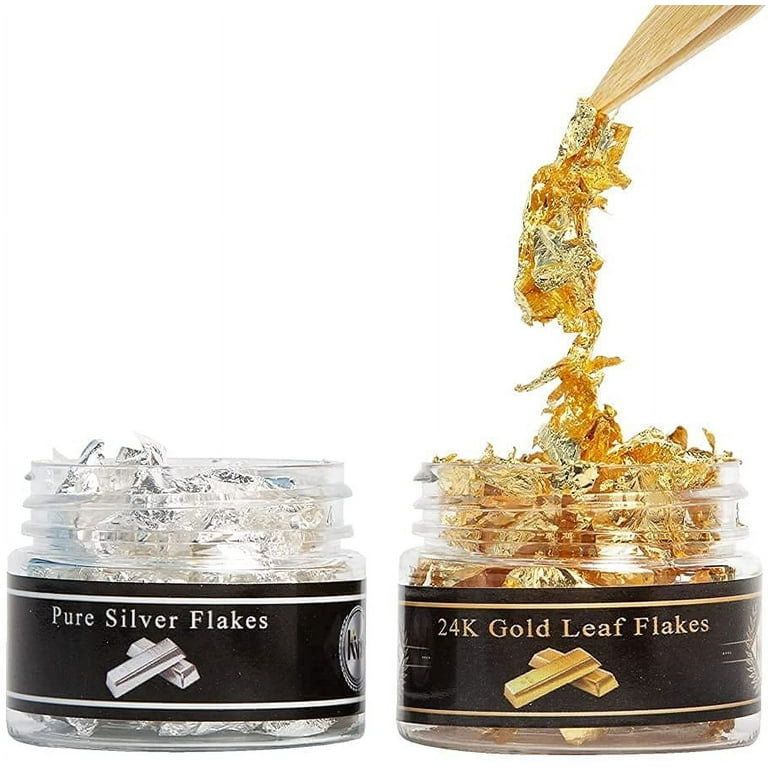 KINNO Edible Gold+Silver Leaf Flakes, 24K Genuine Gold &Silver Foil  Glitters for Cooking, Cakes Decoration, Resin