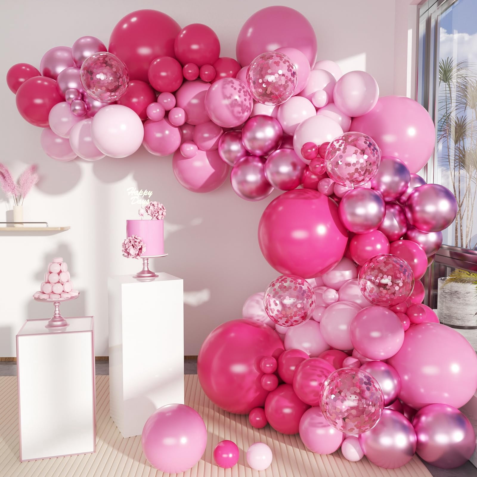 KINNO Pink Balloon Arch Kit, 146 PCS Hot Pink Light Pastel Pink ...