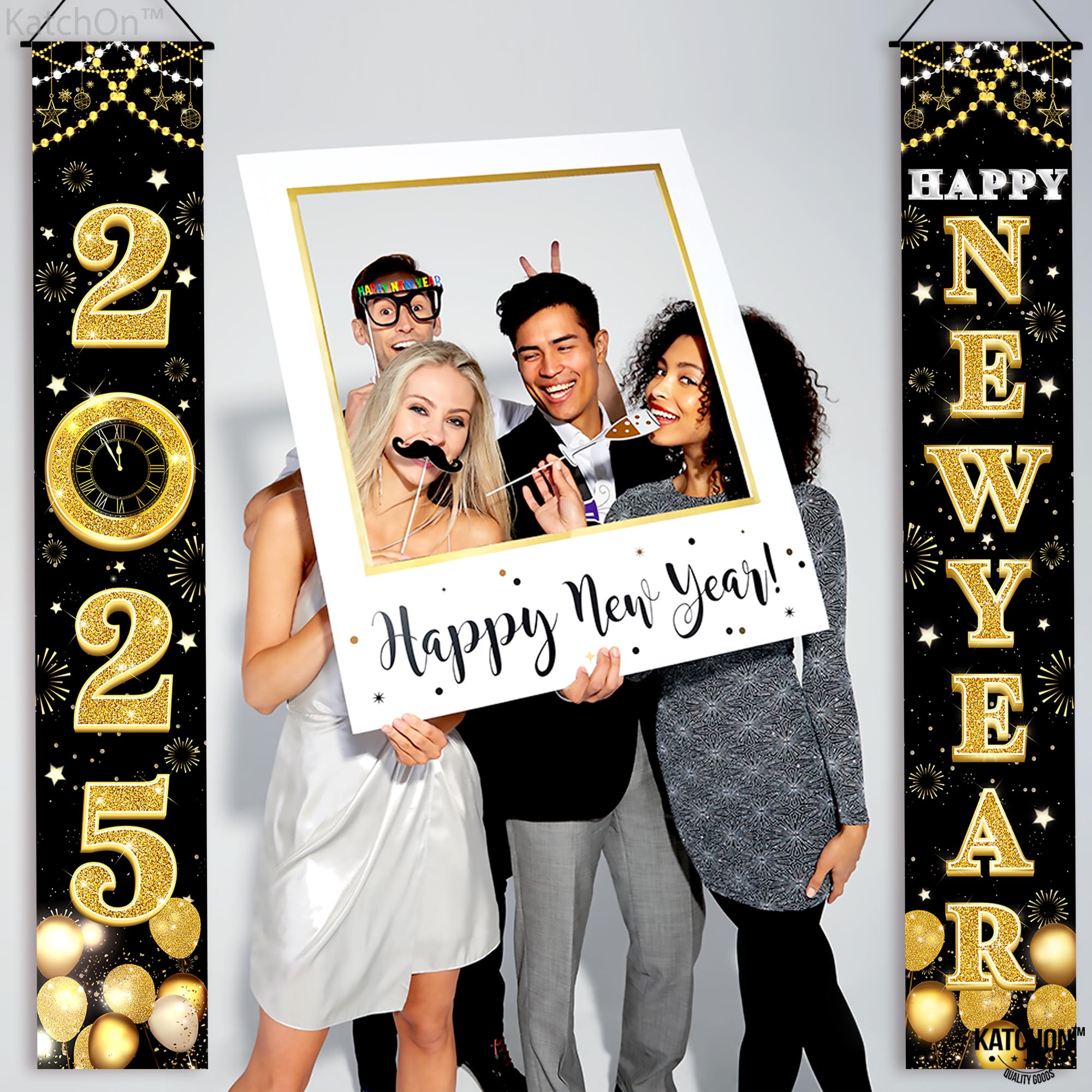 JUNEBRUSHS Extra Large Happy New Year Banner - 120x20 Inch Outdoor Indoor Party Decoration