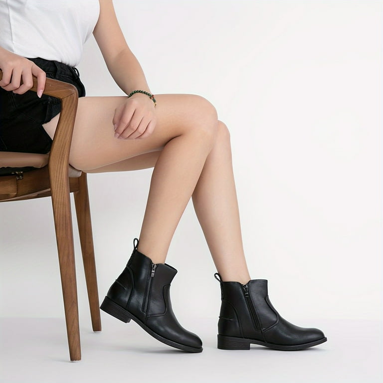 KINODAY Ankle Boots Zipper Casual Short Booties Fashion Solid Color Vegan Leather Boots