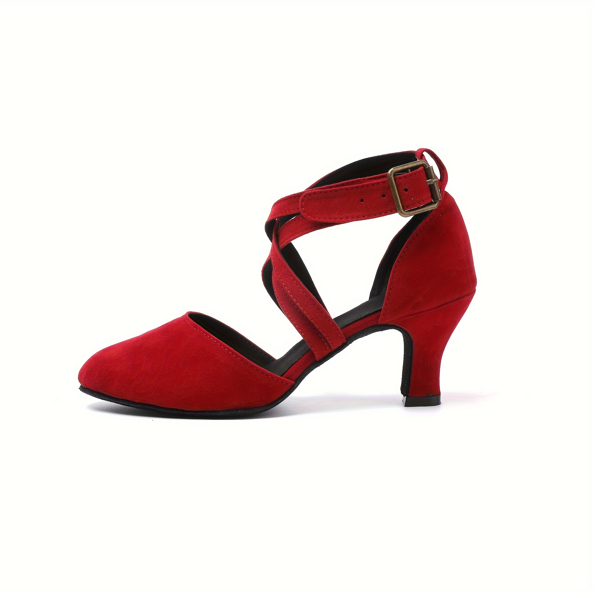 KINODAY Ballroom Dance Shoes With Double Cross Straps MidHeel