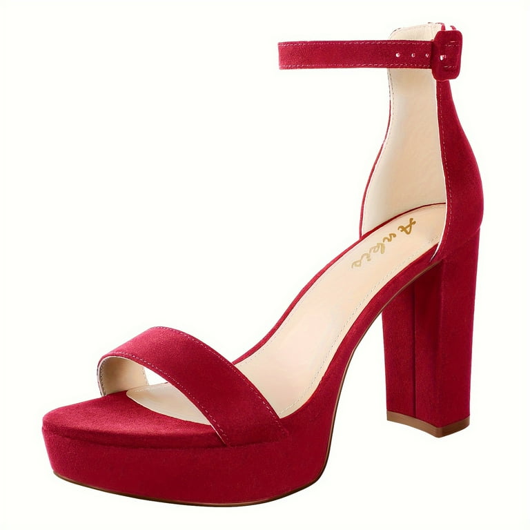 KINODAY Block Heeled Sandals Solid Color Platform Open Toe Ankle Strap Heels All Match Going Out Party Shoes Walmart