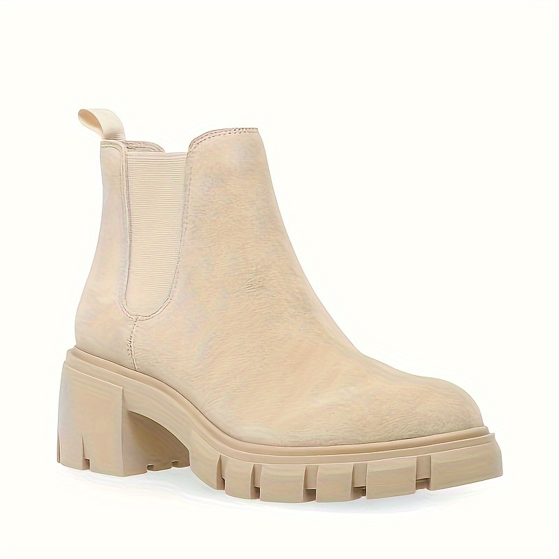 KINODAY Chunky Heeled Chelsea Boots Round Toe Chunky Low Heeled Ankle