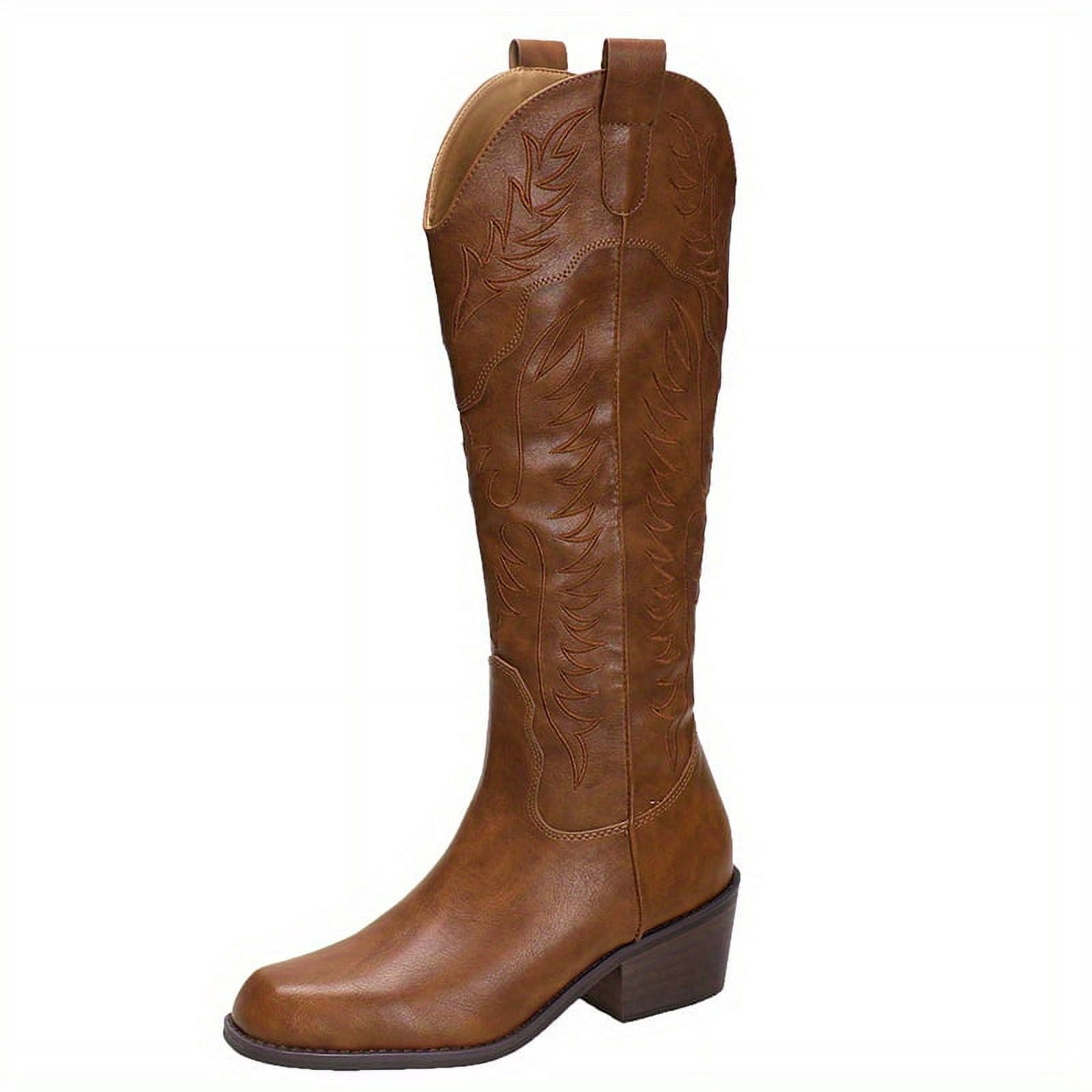 Women's Cowgirl Boots – Chunky Heel Knee-High Embroidery Western Boots