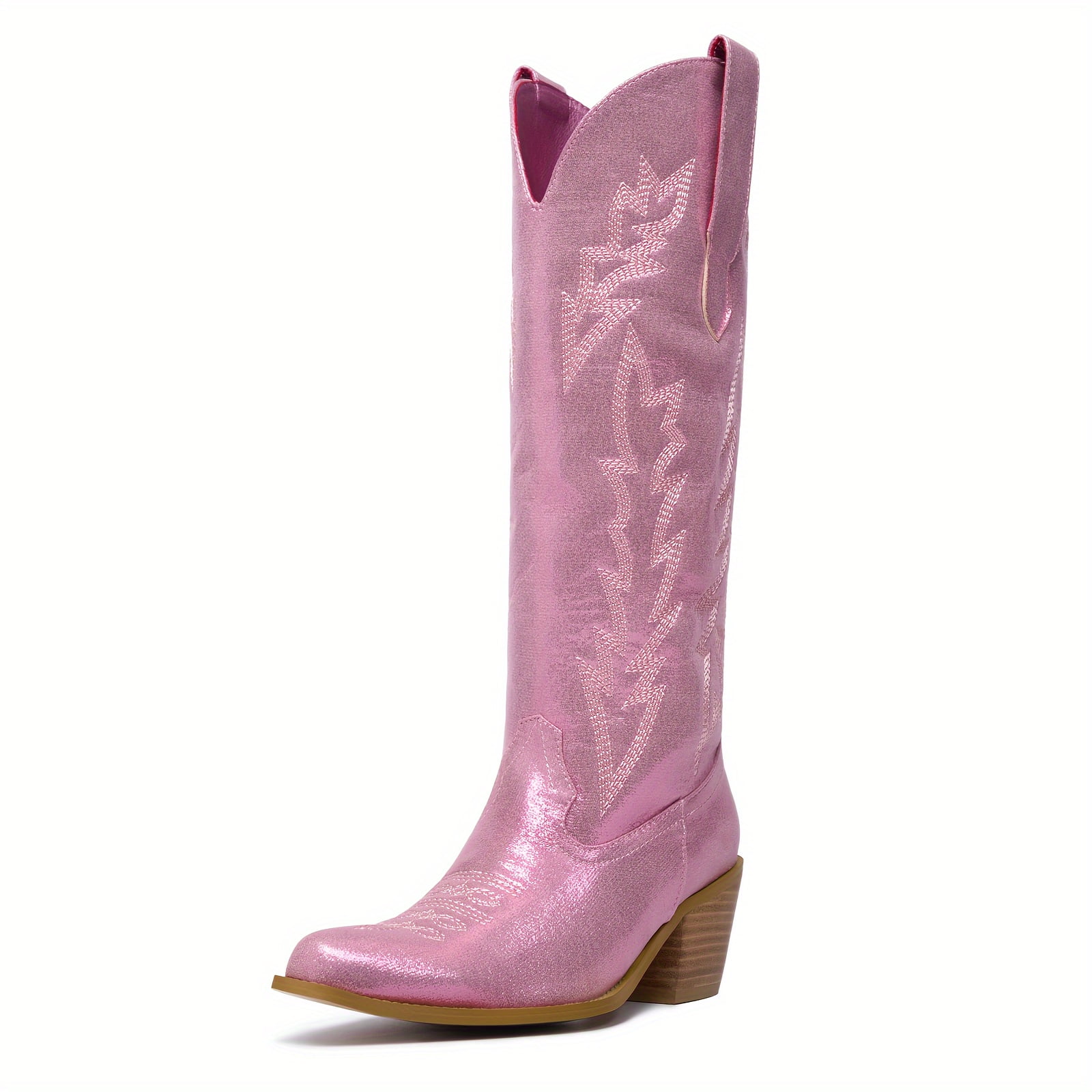 Amazon.com: Arqa Metallic Knee High Boots Chunky Heel Pink