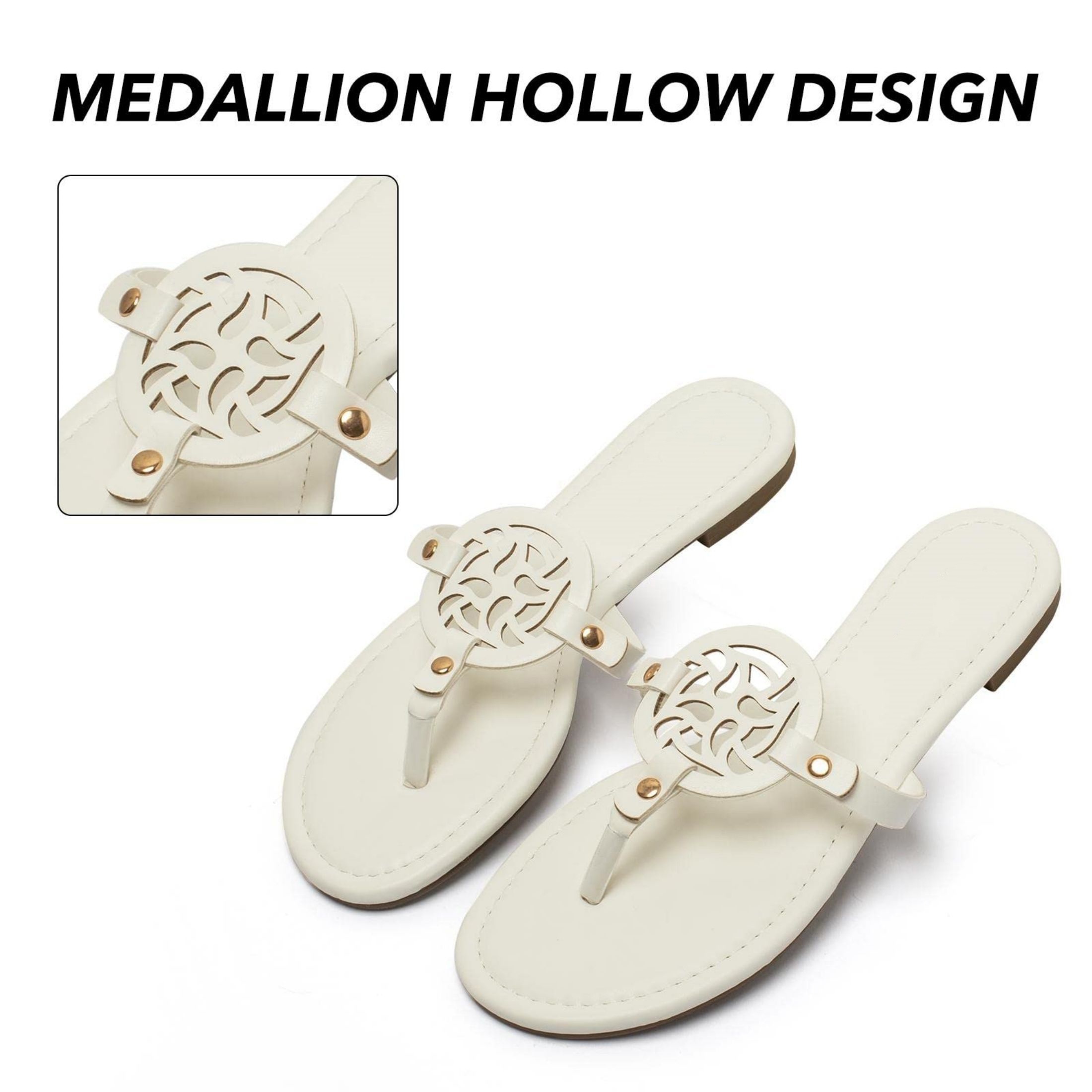 KINODAY Hollow Flip Flops Solid Color Summer Beach Flat Slide Shoes ...