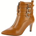 KINODAY Kitten Heel Ankle Boots Pointed Toe High Heels Buckle Strappy