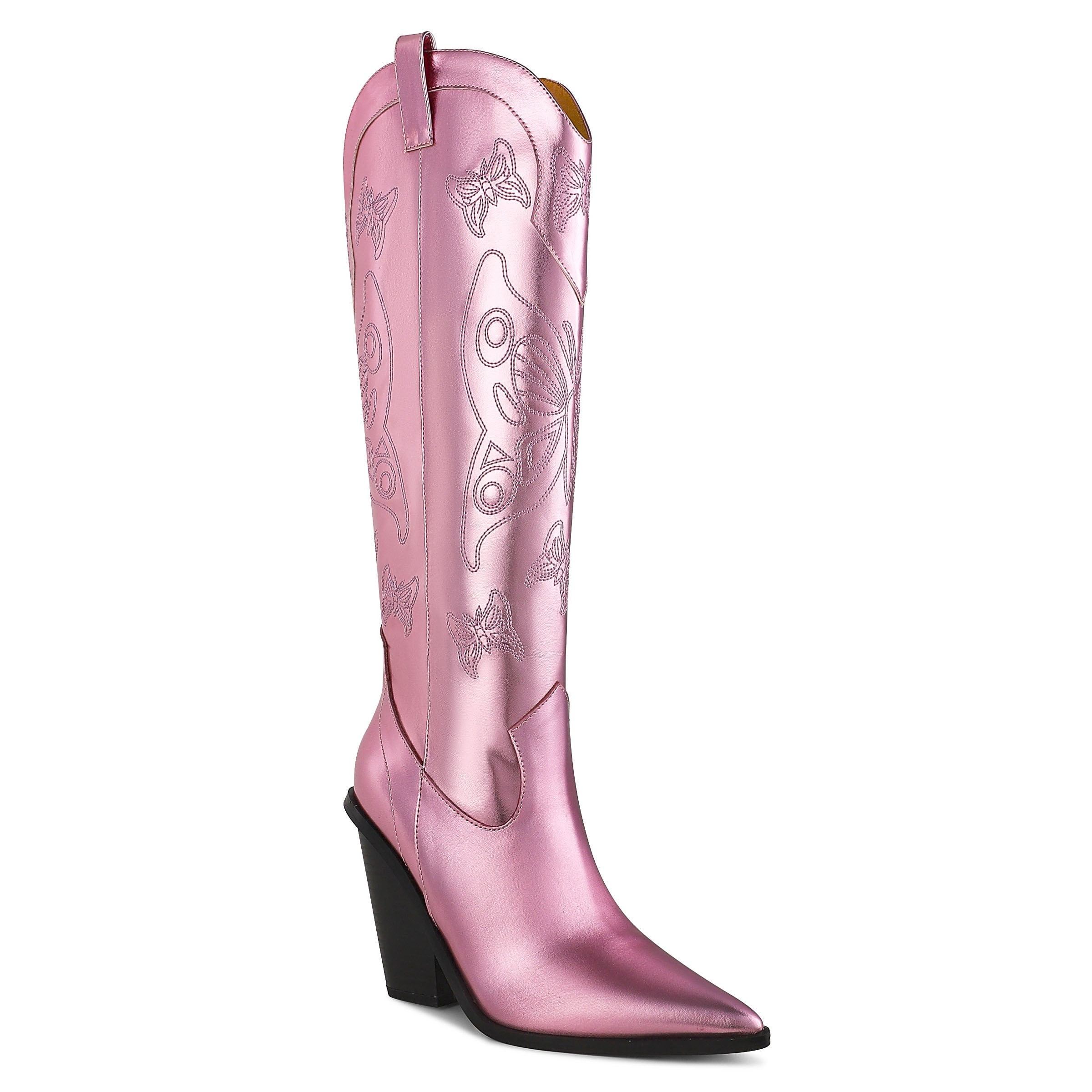 KINODAY Western Womens Knee High Boots Cowboy Embroider