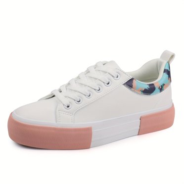 Forever Women DEER-09 Low Top Sneakers – Comfortable Lace-Up Fashion Shoes In White/Red