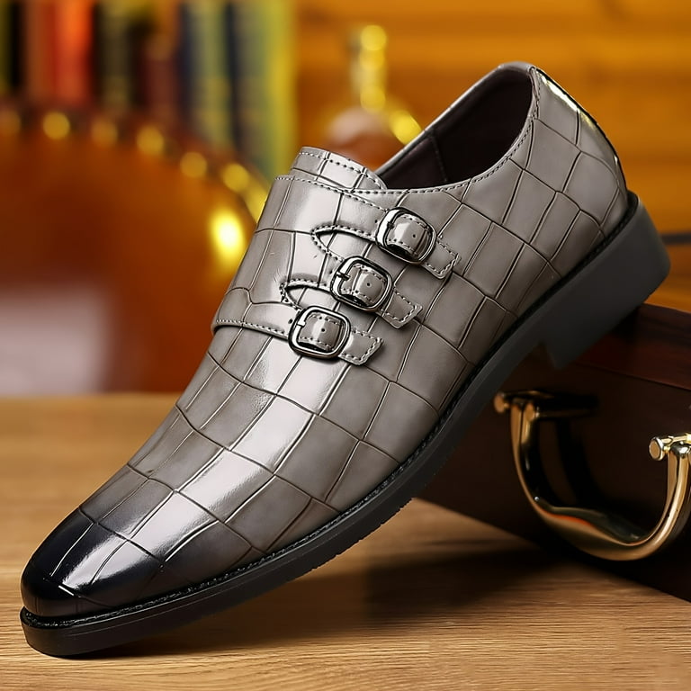 KINODAY Plus Size Men s Formal Dress Shoes Non Slip Pointed Toe Buckle Closure for Weddings Casual Wear