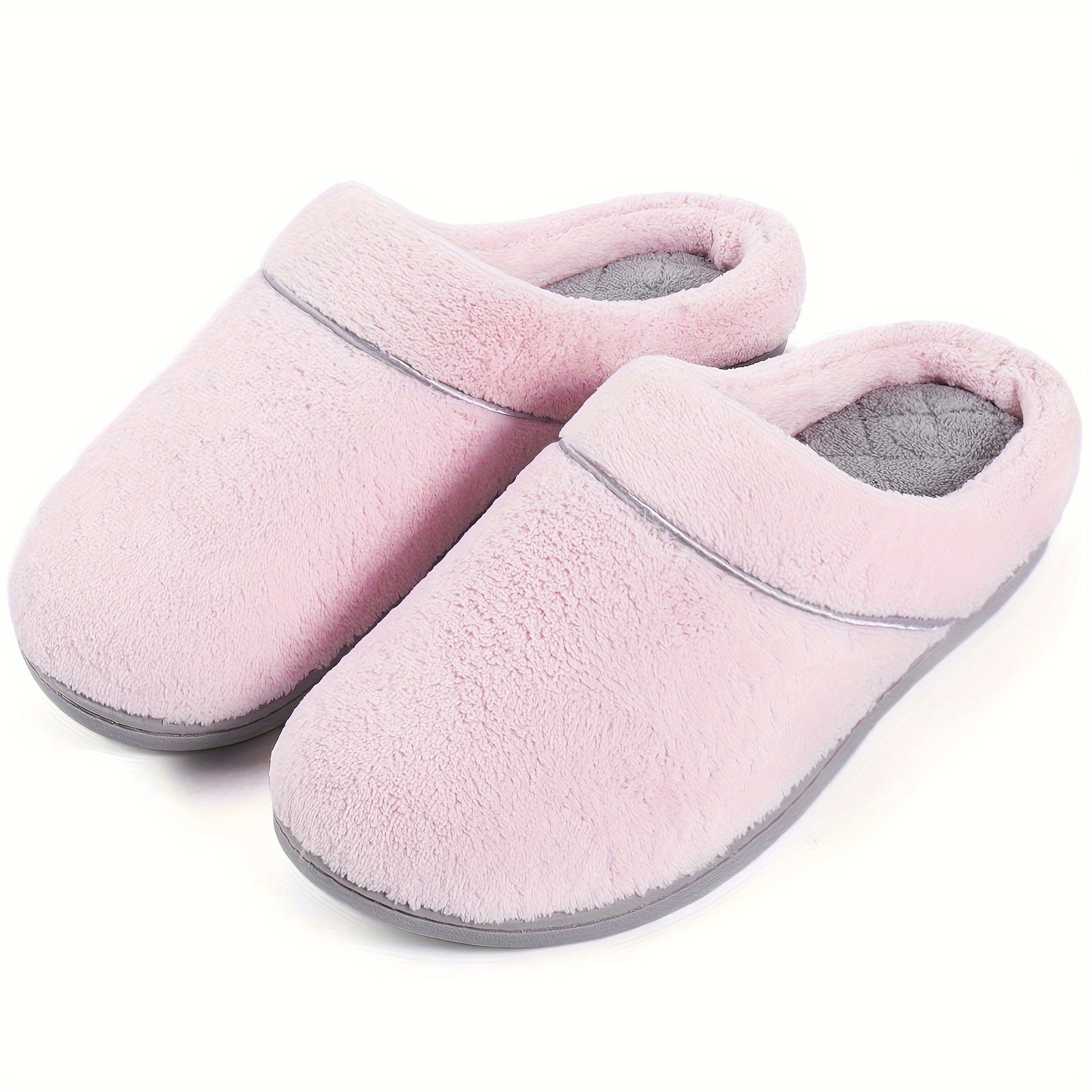 KINODAY Plush Memory Foam Slippers Comfortable Closed Toe Slip On Shoes ...