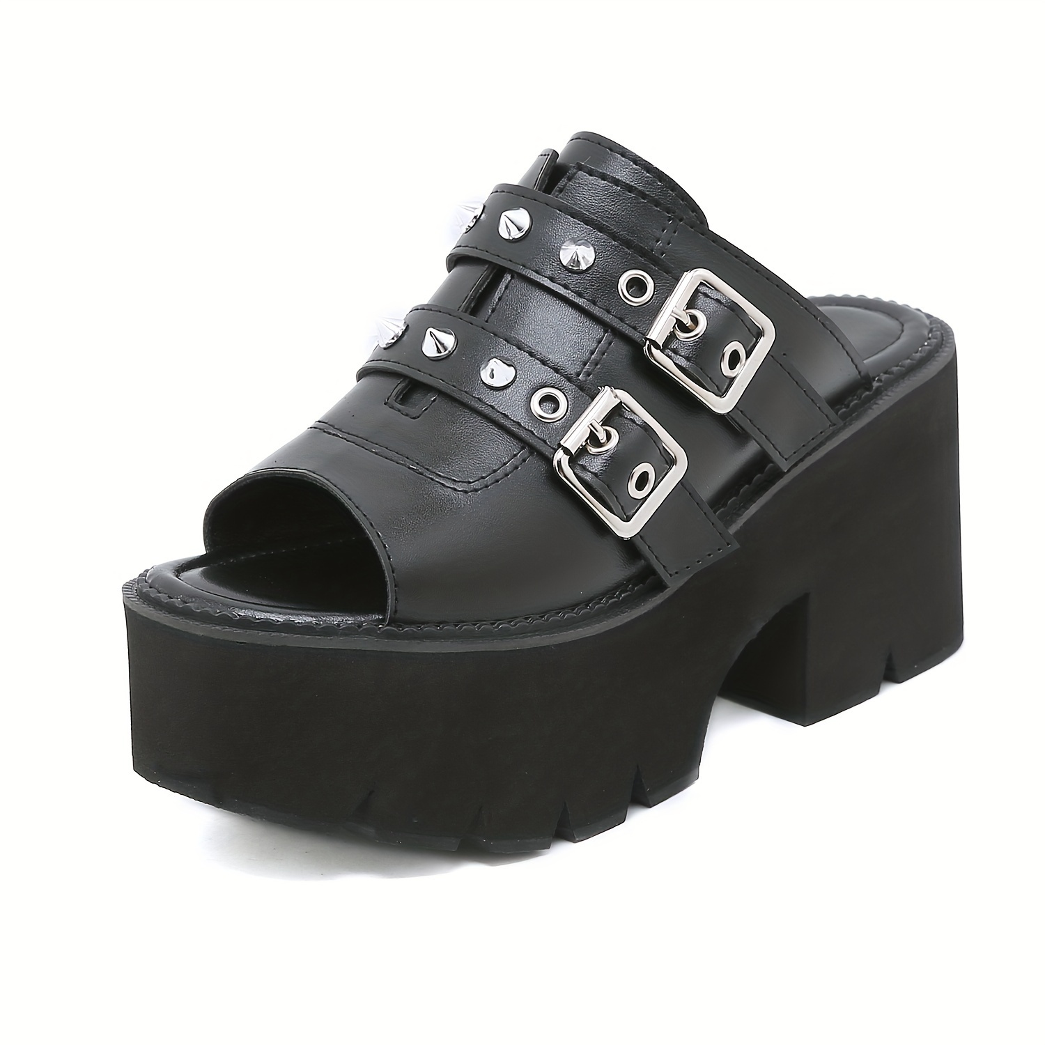 KINODAY Punk Style Rivet Buckle Strap Chunky Platform Sandals ...