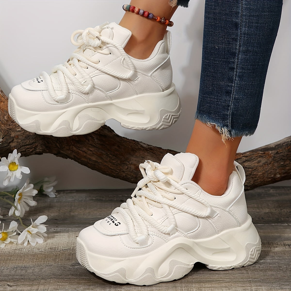 ANUFER Dames Hoog Platform Chunky Sneakers Casual Veterschoenen Sport