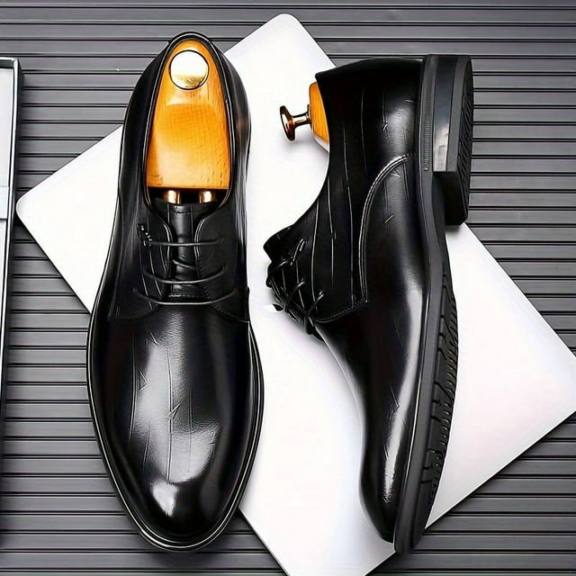 KINODAY Solid Colour Split Leather Plain Toe Derby Shoes Comfy Non Slip ...
