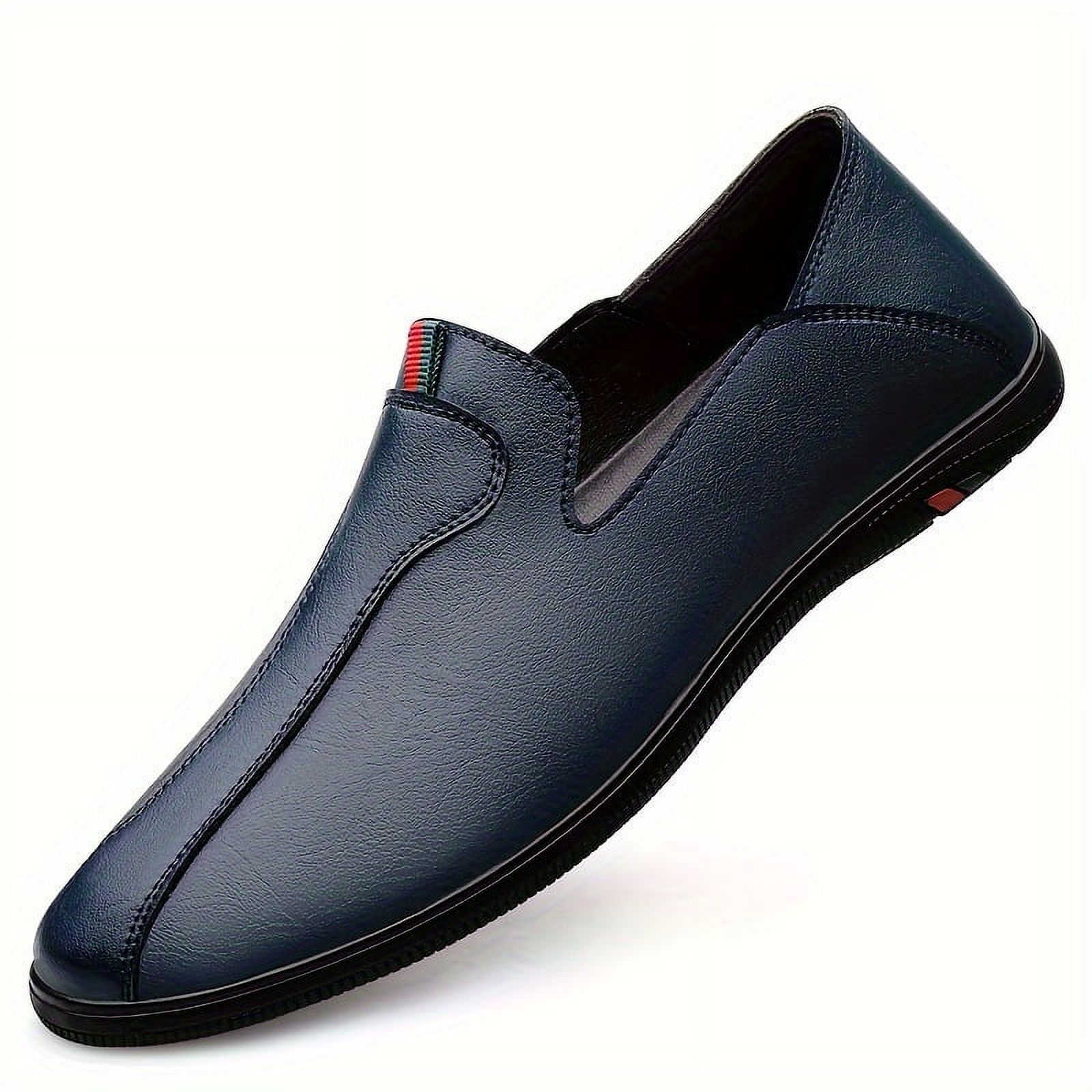 KINODAY Solid Colour Split Leather Slip On Loafer Shoes Comfy Non Slip