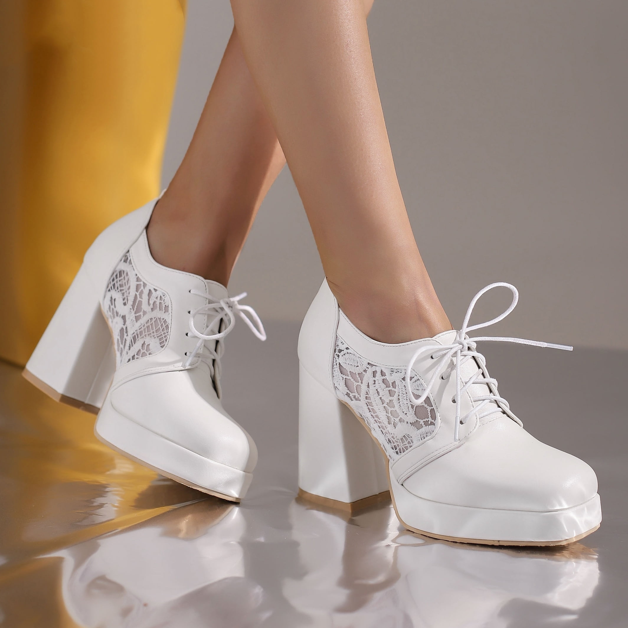 Square Toe Platform Oxford Chunky Heel Shoes