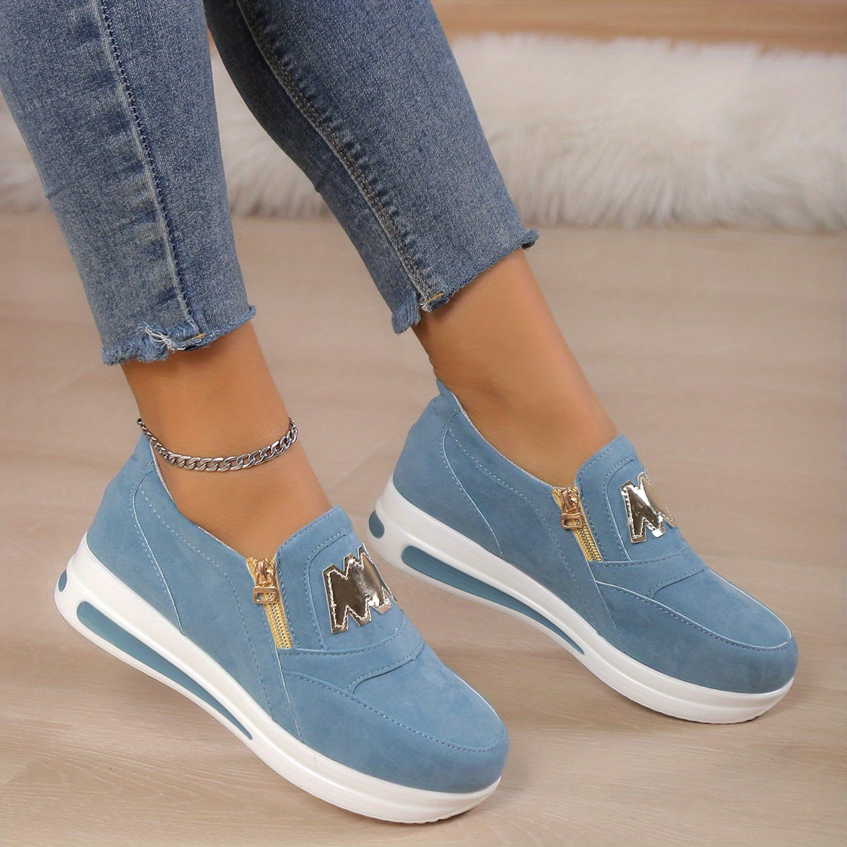 KINODAY Women s Slip On Platform Sneakers with Side Zipper Comfortable Stylish Low Top Shoes for Casual Walking Everyday Activities Walmart