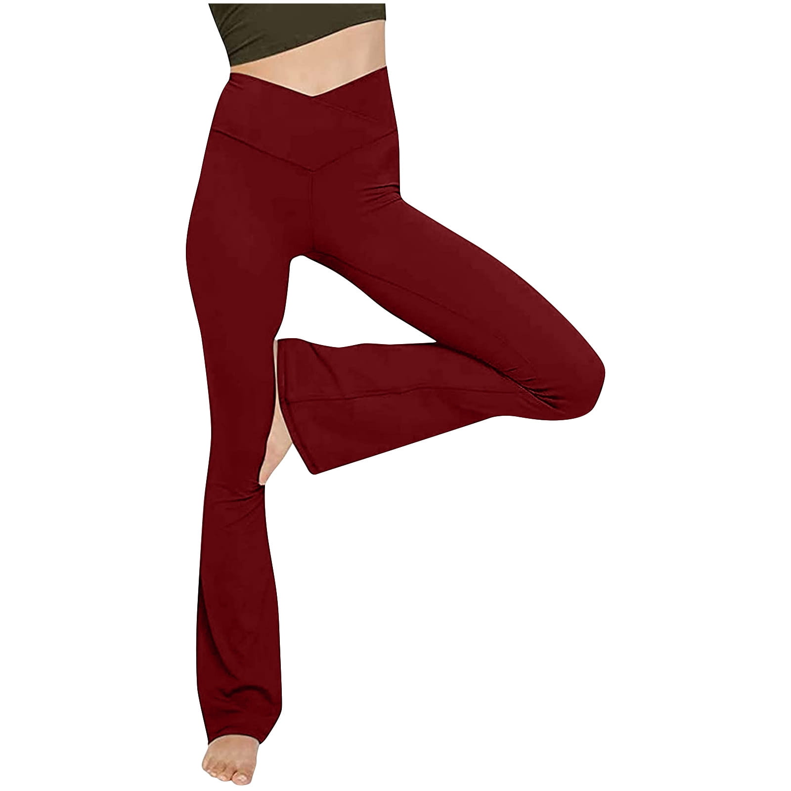 KINPLE Crossover Flare Leggings High Waisted Bootcut Yoga Pants with  Pockets for Women Tummy Control Workout Bootleg Pants 