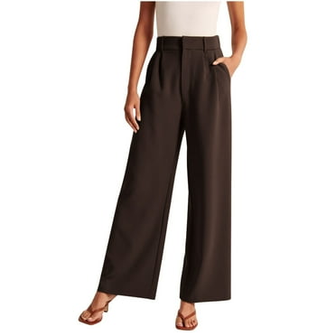KINPLE Women's Pleated High Waist Satin Wide Leg Pants Casual Work Office Long Trousers with Pockets