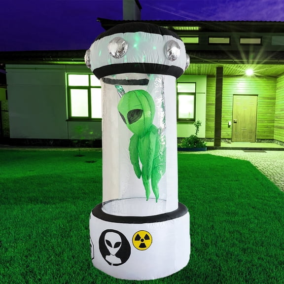 KINQUINN 7.2 ft Halloween Inflatable UFO Alien Experimental Capsule Cabinet, blow-up Spooky Decor For Outdoor Yard Party