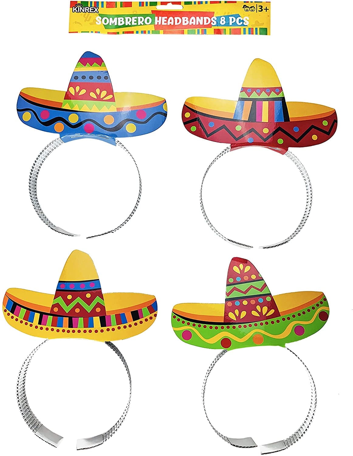 KINREX Cinco de Mayo Sombrero Headband - Mexican Fiesta Paper Party Hat - 8 Pieces