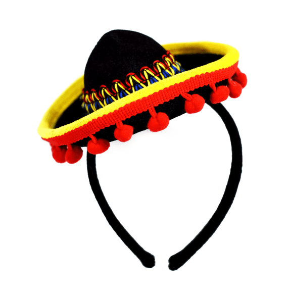 KINREX Cinco de Mayo Sombrero Headband - Mexican Fiesta Party Hat Decorations - Red Ball Fringe Mini Costume - One Size Fits Halloween Decoration