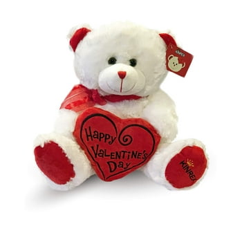 KINREX Happy Valentine’s Day Stuffed Teddy Bear- Teddy Bear to Gift for Valentine’s Day for Couples- White Valentines Teddy Bear with Heart Pillow - 11.81” / 30 cm.