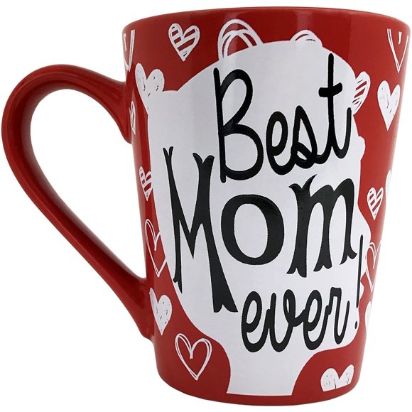 KINREX Mothers Day Coffee Mug Gifts - Best Mom Ever Ceramic Tea Cup - Red - 12 Oz. Christmas Microwave and Dishwasher Safe