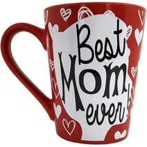 KINREX Mothers Day Coffee Mug Gifts - Best Mom Ever Ceramic Tea Cup - Red - 12 Oz. Microwave and Dishwasher Safe
