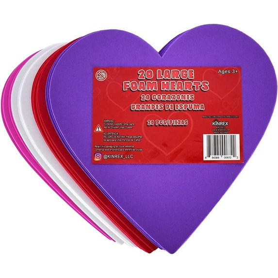 KINREX Valentine's Day Foam Hearts - Multicolor Large Foam Heart Shapes for Girlfriend, Boyfriend, Kids & Adults - Valentine Decor Creative Heart Cut-Outs - 6" - 20 Pieces