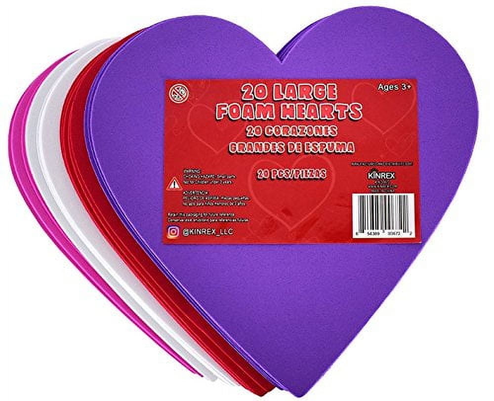 KINREX Valentine's Day Foam Hearts - Multicolor Large Foam Heart Shapes for Girlfriend, Boyfriend, Kids & Adults - Valentine Decor Creative Heart Cut-Outs - 6" - 20 Pieces
