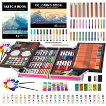 KINSPORY 139 Pack Coloring Drawing Set, Deluxe Portable Double Layers Art Kit Case (Pink)
