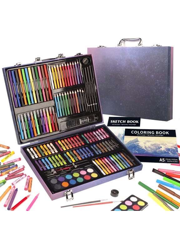 150PC Drawing Coloring Art Set with Deluxe Paper Case, Creative Supplies Gift for Artists Beginners Teens Kids Boys Girls (Blue)