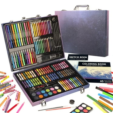 KINSPORY 150PC Coloring Art Set, Drawing Art Supplies Paper Case, Gift for Artists Kids Teens (Blue)
