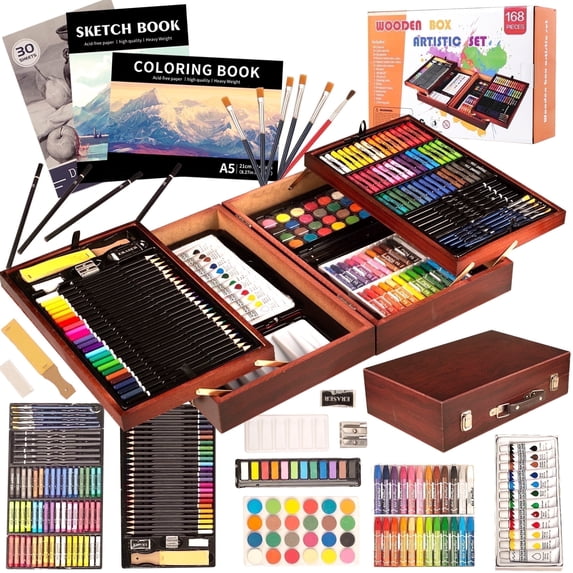 KINSPORY, Drawing Painting Set, 168 Pieces, Deluxe Wooden Art Case ...