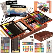 KINSPORY 168Pcs Drawing Painting Set, Deluxe Wooden Art Case, Gift for Artist Kids Adults(Brown)