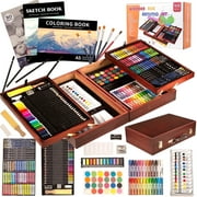 KINSPORY 168Pcs Drawing Painting Set, Deluxe Wooden Art Set Crafts Coloring Book, Sketch Pad, Gift for Artist Beginners Kids Girls Boys (Brown)