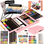KINSPORY 168Pcs Drawing Painting Set, Deluxe Wooden Art Set Crafts Coloring Book, Sketch Pad, Gift for Artist Beginners Kids Girls Boys (Pink)