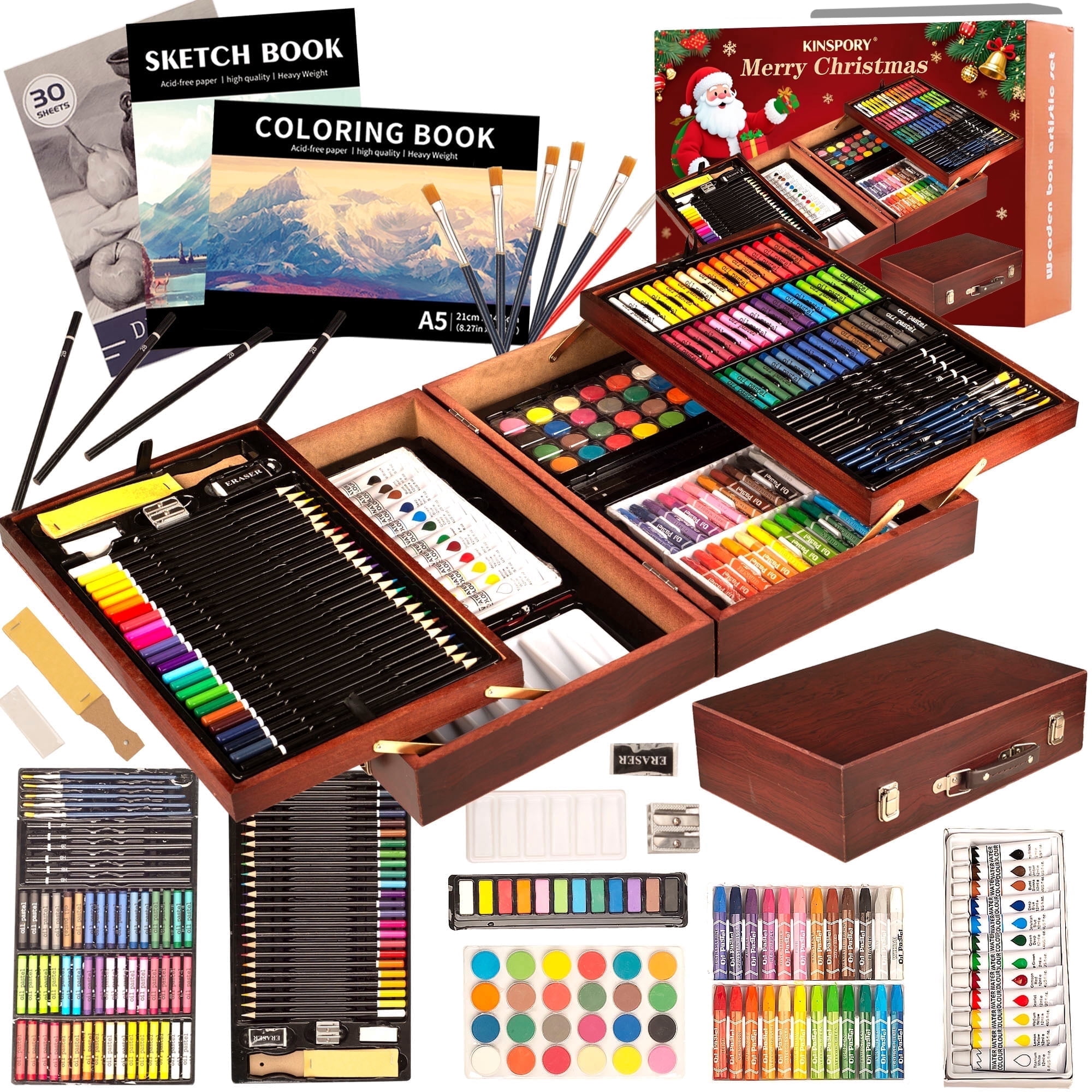 KINSPORY 168Pcs Drawing Painting Set, Deluxe Wooden Art Set Crafts ...