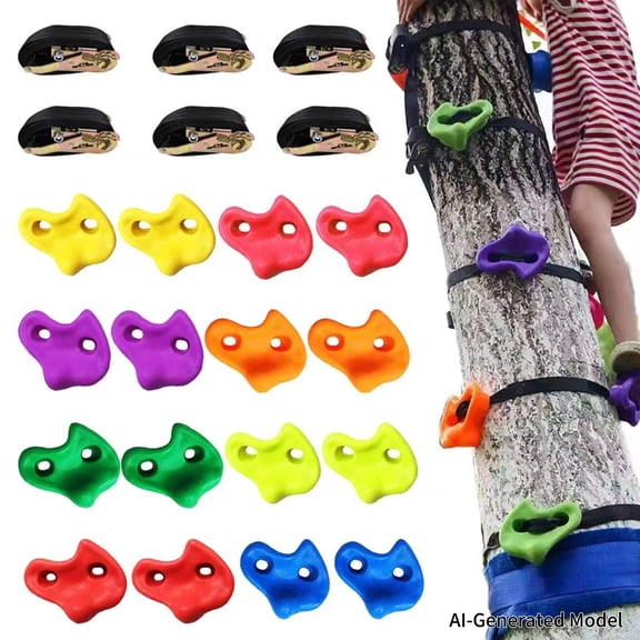 KINSPORY Ninja Tree Climbing Holds Kit with 6 Ratchet Straps, Oversized Rock Holds, 16pc Set for Outdoor Training