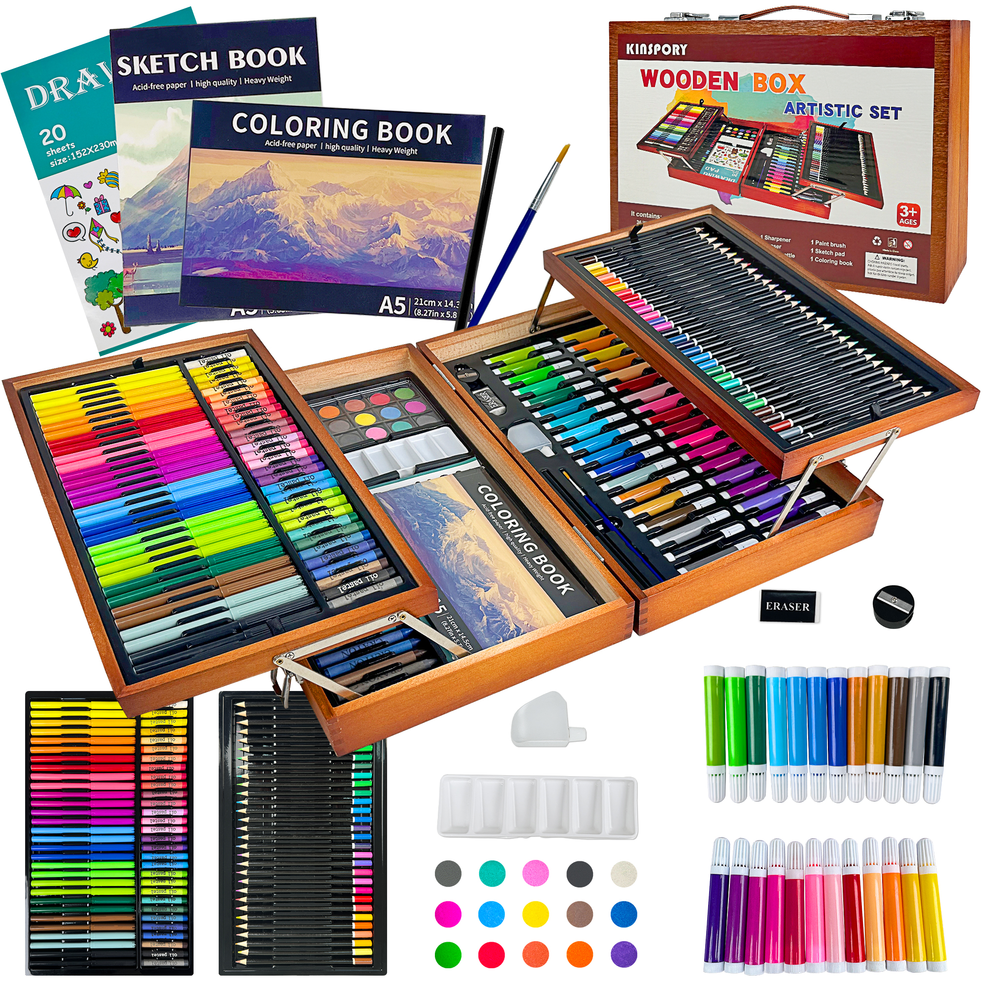 KINSPORY 180 Pack Deluxe Wooden Drawing Painting Coloring Kit, Art Set ...