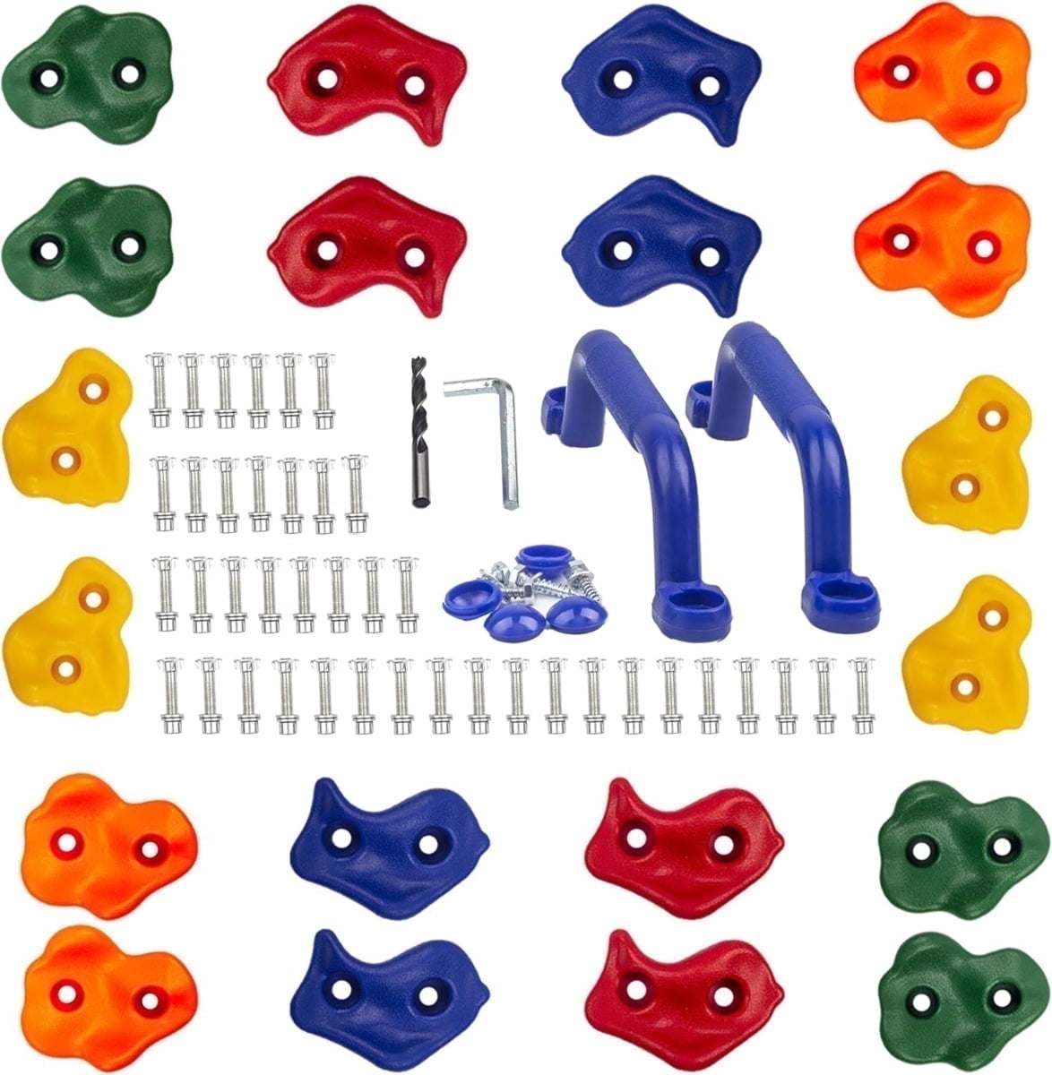KINSPORY Colorful Rock Wall Climbing Holds Set for Kids with Blue Handles, 20pc Indoor Outdoor Playground Equipment