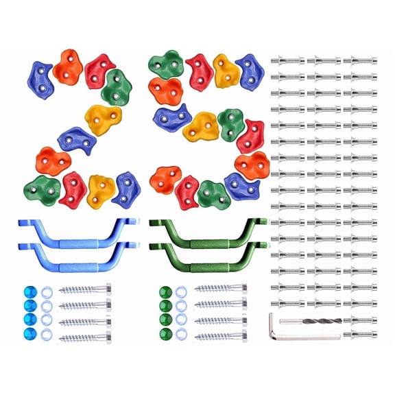 KINSPORY 25pc Colorful Pig Nose Rock Climbing Holds with Blue & Green Handles for Indoor/Outdoor Playground