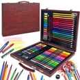 thumbnail image 1 of KINSPORY 66 pack Art Supplies, Deluxe Wooden Art Set Crafts Drawing Painting Kit, Gift Box for Kids Artist Beginners Girls Boys (Brown), 1 of 7