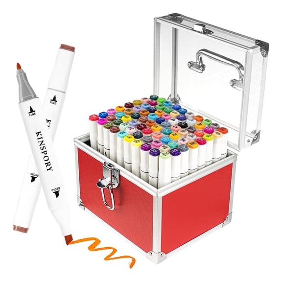 KINSPORY 80PC Alcohol Markers Set, Double-Head Coloring Drawing Art Markers Pens, Gift Aluminium Suitcase for Artists Adult Kids