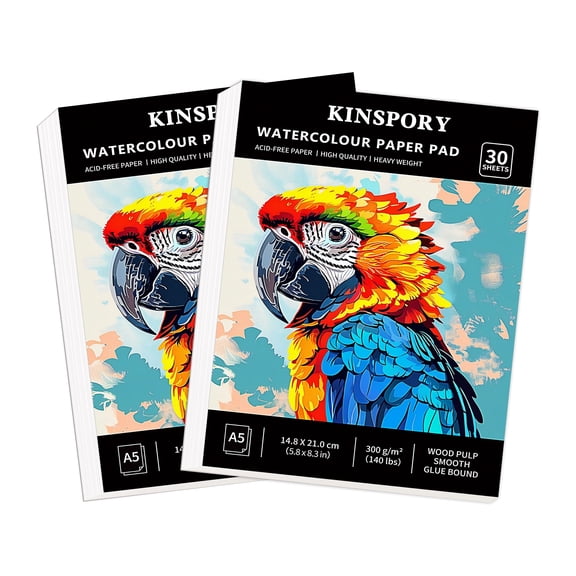 KINSPORY Watercolor Paper Pad, A5 30 Sheets, 140lb/300gsm Artist Sketchbook for Painting and Drawing, Pack of 2