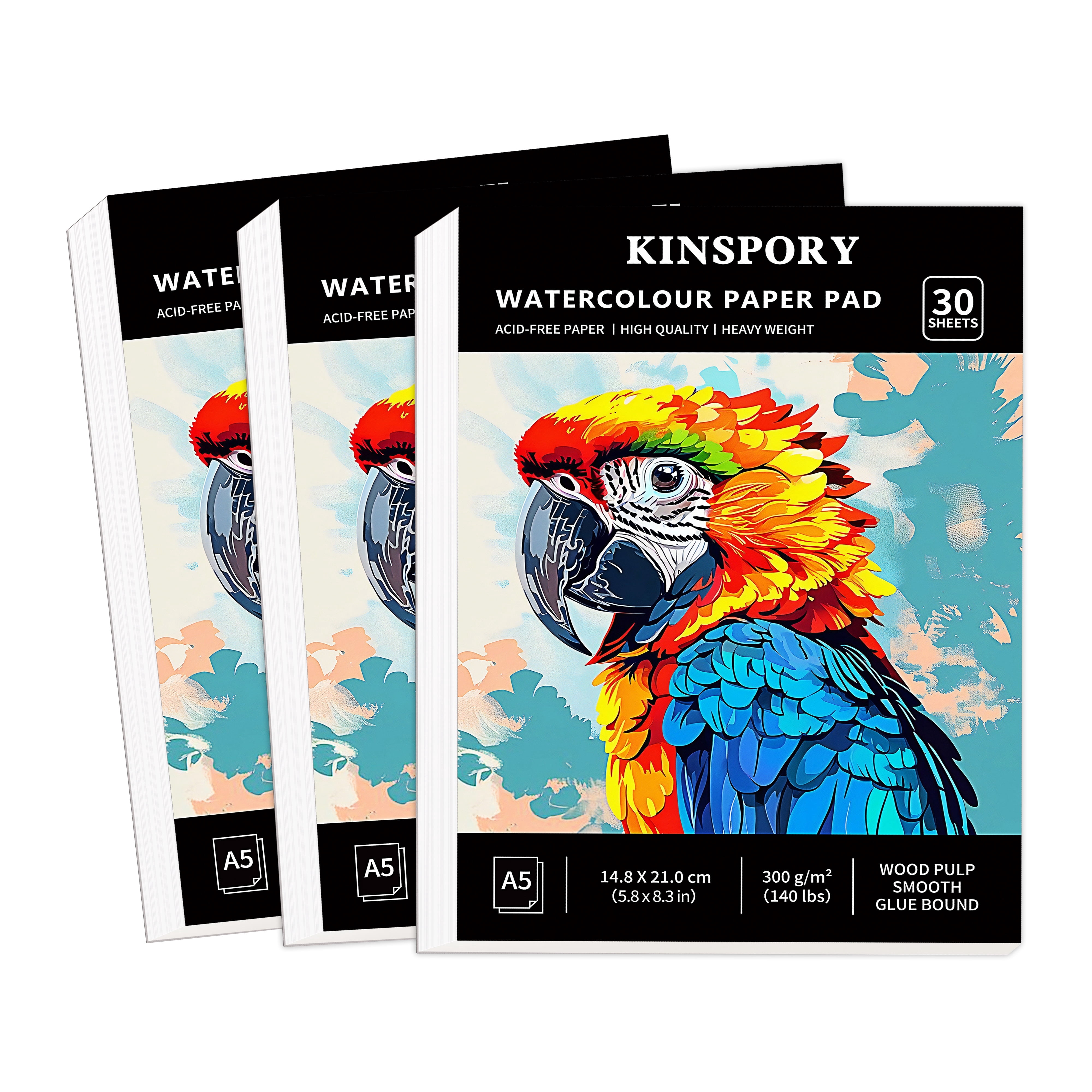 KINSPORY A5 Watercolor Paper Pad, 30 Sheets, 140lb/300gsm Artist Painting Paper, Sketchbook for Adults & Kids