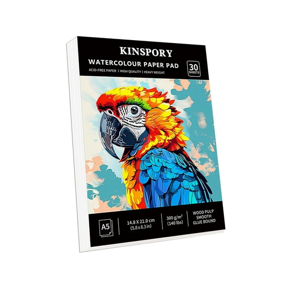 KINSPORY A5 Watercolor Paper Pad, 30 Sheets, 5.8" x 8.3", 140lb/300gsm Artist Paper for Drawing & Painting