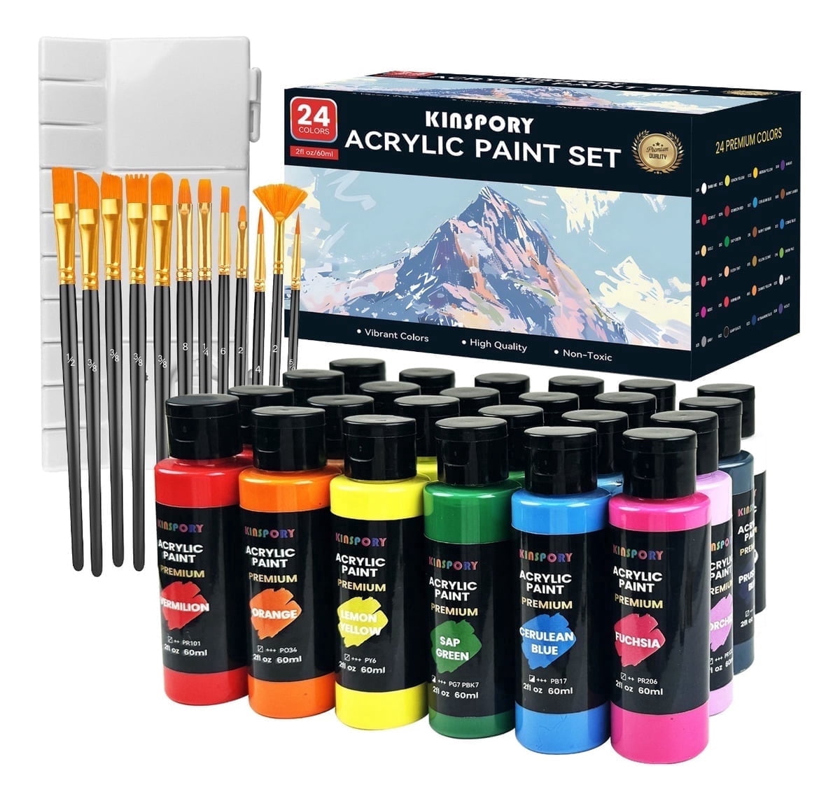 KINSPORY Acrylic Paints Set, 24 Colors*60ml Art Craft Paint, Premium Art Supplies Gifts for Artists Beginners on Canvas Wood Ceramic